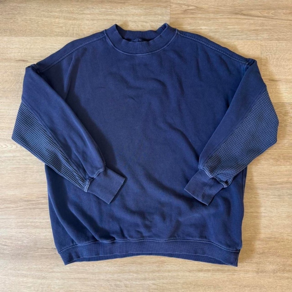 Aerie Navy Blue Waffle Knit Crewneck